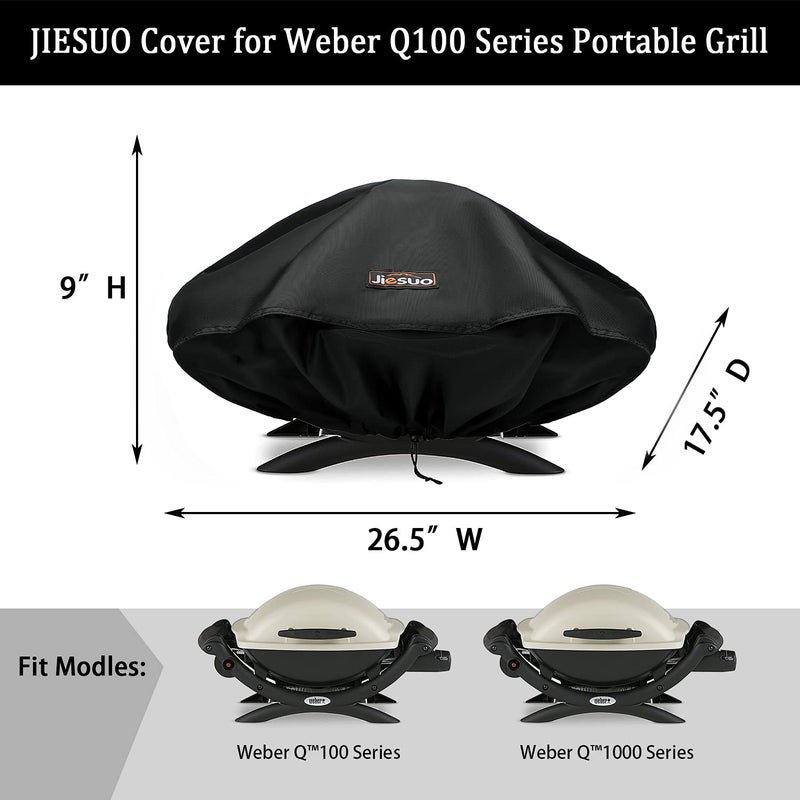 JIESUO Grill Cover for Weber Q Series, BBQ Cover for Weber Q1200, Q1000 and Q100 Series Portable Grill Accessories - Image 2